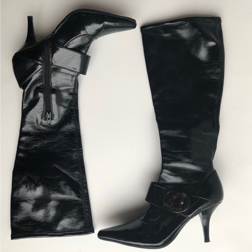 BCBGirl black patent leather tall boots with heel